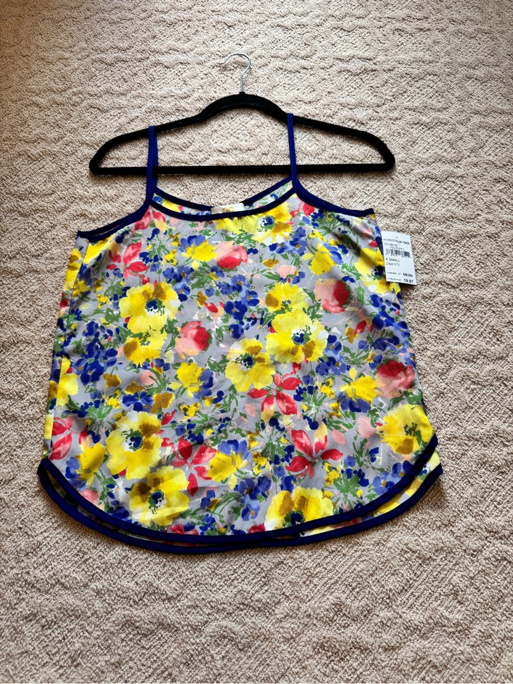 Collective Concepts Yellow Multi Floral Satin Spaghetti Strap Cami